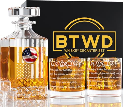 Whiskey Decanter Sets for Men, BTWD 25oz Decanter Set with 2 Glasses for Liquor Scotch Bourbon Vodka, Liquor Dispenser Whiskey Gifts for Men Dad Husband Boss Christmas Birthday Anniversary Retirement