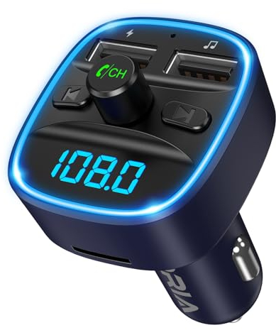 ORIA Auto Bluetooth 5.3 FM Transmitter, Bluetooth Adapter mit 2 USB Anschlüsse (2,4A &1A), Auto Radio Adapter, KFZ Freisprechen, LED Anzeige, TF Karte & USB-Stick verfügbar - Blau