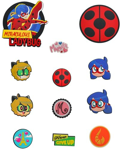 Miraculous Ladybug - Pop n' Swop 12 sortierte Ladybug und Cat Noir Abzeichen, reguläre und XXL Clip-on-Abzeichen, kompatibel mit Pop n' Swop Geldbörsen, Schultertasche und Rucksäcken (Wyncor),