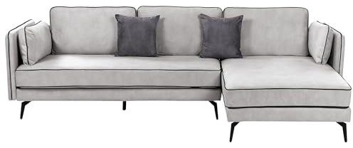 Beliani 3-Sitzer Ecksofa Samt grau linksseitig mit schwarzen Metallfüßen Kissen Altan