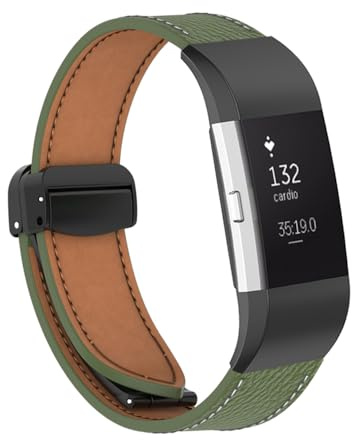 Gheper Lederarmband Kompatibel mit Fitbit Charge 2/Charge 2HR Armband Damen Herren Magnetische Faltschnalle Design Ersatz weiche Armbänder für Charge 2 HR Smartwatch