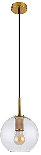 Hängeleuchte messing Retro Kugelleuchte Glas klar Esszimmerlampe hängend Kugel, Metall, 1x E27 Fassung, DxH 20x120 cm