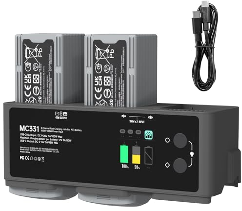 LIMETA 200W DJI Air 3/Air 3S Akku Ladegerät, Schnellladegerät mit USB für Air 3/3S RC Drohne, DJI Air 3/3S Zubehör mit LED-Anzeige, DREI-Kanal, App-Verbindung, Entladefunktion (ohne Batterien)