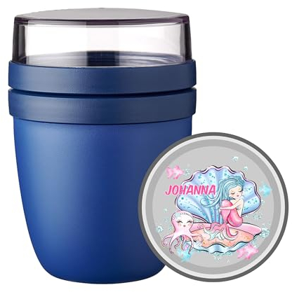 wolga-kreativ Personalisiertes Lunchpot Mepal Müslibecher, Joghurtbecher, To Go Becher mit Meerjungfrau Muschel Geschenk zur Einschulung, für Schule und Kindergarten mit Namen