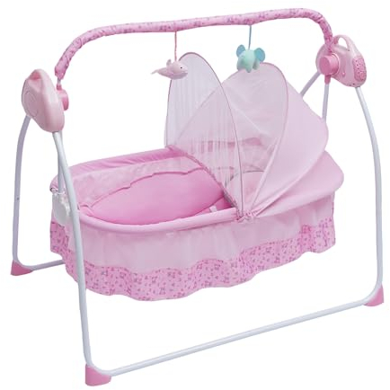 Elektrische Babywiege Babybett Elektrische Babyschaukel Automatische Stubenwagen BabyWippe Reisebett Kinder mit Bluetooth 25KG, Automatischer Schaukel Elektrische Schaukelstuh mit netz (Rosa)