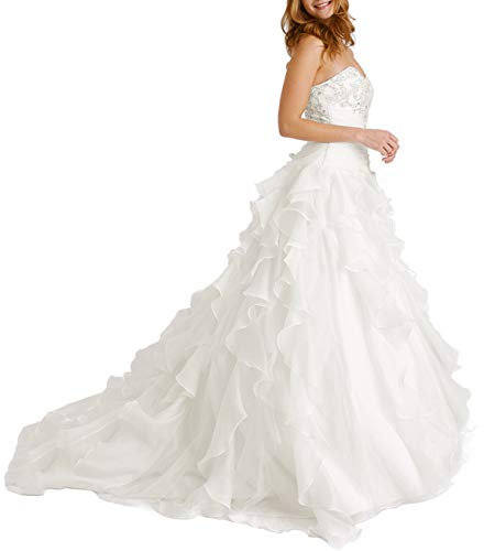 WZEFEIO Robe de Mariée Tulle Vintage Mode Nuptiale sans Dos, Ivoire, 52