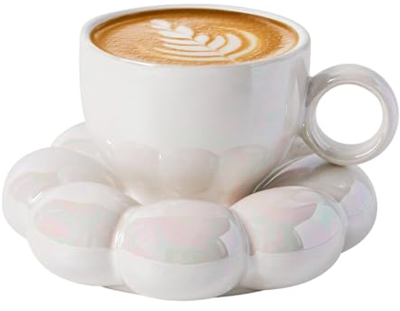 Taza de café decorativa,Taza de café con forma de flor - Taza de agua de flores,floral de cerámica de la taza de té y del platillo, del de la taza de la bebida del té de la flor para el uso en el hoga