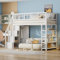 MQLAE Hochbett 90 x 200, Rausfallschutz Bett, Hohes Zaundesign, Hochbett für Kinder mit Schrank und Regal und Stauraum-Treppe, Kinderbett Jugendbett Einzelbett, Massivholzbett, mit Lattenrost, Weiß