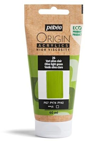 Pebeo - Origin Acrylics 60 ml - Pintura Acrílica Ecodiseñada - Alta Viscosidad - Acabado Mate - Ligante 100% Reciclado - 96% Materias Primas Europeas - Verde Oliva Claro