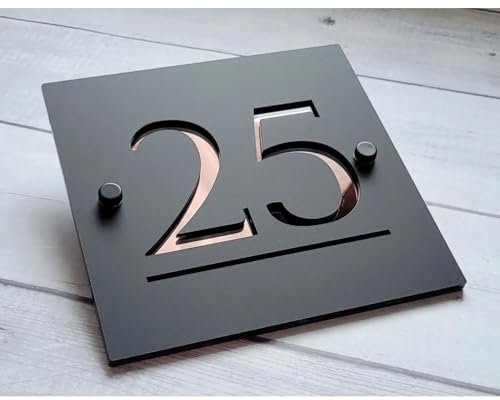 XEL Plaque de porte flottante 3D moderne avec numéro de maison et nom de rue, décoration murale pour l'extérieur Personnalisable (20 x 20 cm, noir et rose)