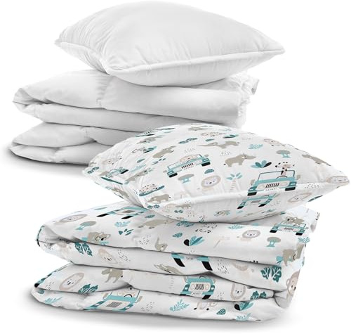 Totsy Baby Linge de Lit Bébé Set Complet avec Couette et Oreiller 90x120 cm + Literie– Parure 4 Pièces Housse de Couette & Taie 40x60 Fermeture Éclair – Garçon Fille Enfant Oeko-Tex Afrique