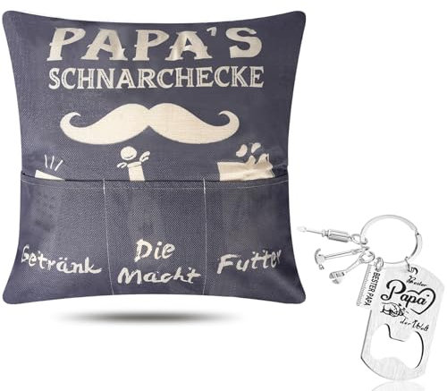Papa Geschenk, Geschenke für Papa, Kissenbezug 45 * 45cm mit Flaschenöffner-Schlüsselanhänger und 3 Taschen, Geschenke für Männer, Weihnachten Vatertagsgeschenk Ideen Doppelseitige Zierkissenbezüge