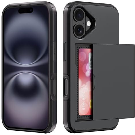 ACOCOBUY Coque pour iPhone 16 Étui Portefeuille avec Porte-Cartes Antichoc Coque avec Porte-Cartes pour iPhone 16 Housse Protection à Double Couche Armor Cover Carte Étui pour iPhone 16 Coque Noir