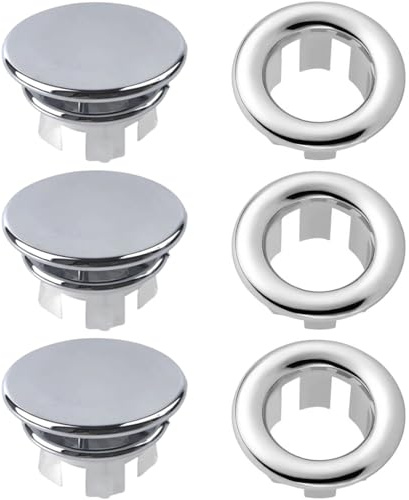 LICQIC Waschbecken Überlauf Abdeckung, 6 Stück Design C, Silber | Waschbecken Überlauf Ring, für Waschtisch Loch