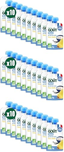 GOOD GOÛT - Brassé Au Lait De Vache - Dessert Bébé - Dès 6 Mois - Poire, Vanille - Sans Sucres Ajoutés* - Format Nomade - 10x90g (L'emballage Peut Varier) (Lot de 3)