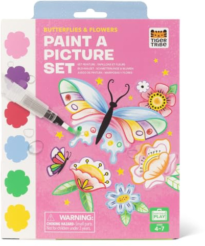 Tiger Tribe Paint a Picture Butterflies & Flowers | 16-Page Nature Painting Book, 6 Paint Colours on Every Page, 1 Magic Water Brush & Sponge, Art Gift for Kids Age 4+