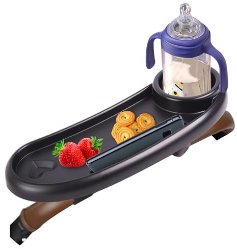 Snack-Tablett, kompatibel mit Mockingbird, Nuna, Evenflo Kinderwagen, verstellbares Snack-Tablett mit Getränkehalter und Handyhalter, Kinderwagen-Zubehör, Schwarz