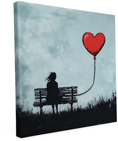 Banksy Leinwand Keilrahmen Sehnsucht mit Herzen 60x60cm - Street Art | Banksy Wandbild auf Leinwand, 60x60cm, Motiv Sehnsucht mit Herzen, Quadratisch, Street Art, 2cm Holzrahmen, matter Kunstdruck