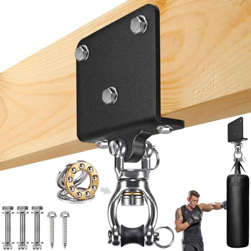 SELEWARE ELEWARE Boxsack Halterung Boxsack Aufhängung - 360° Arehbarer Schwerlast Deckenhaken 1000 LB Kapazität Boxsack Aufhänger Schaukelhaken mit Lagern Haken zur Befestigung Schwerer Boxsäcke