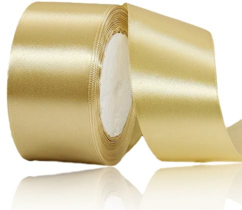 Satinband Gold 50mm Breit, 23 Meters Geschenkband Gold weihnachten Goldenes Satinbänder Stoff Schleifenband zum Geschenkverpackung, Bastelarbeiten, Geburtstag und Hochzeitsdekoration