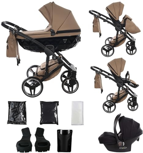 Junama Kinderwagen Diamond Basic 2in1 3in1 4in1 (04 - Beige, 3in1 mit Autositz)