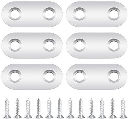 Mebamce 6 PCS Flat Fixing Brackets with 12 Screws, Stainless Steel Straight Brace Bracket, Connecting Plate Bracket, Flat Support Corner Repair Connector (36 mm x 16 mm)