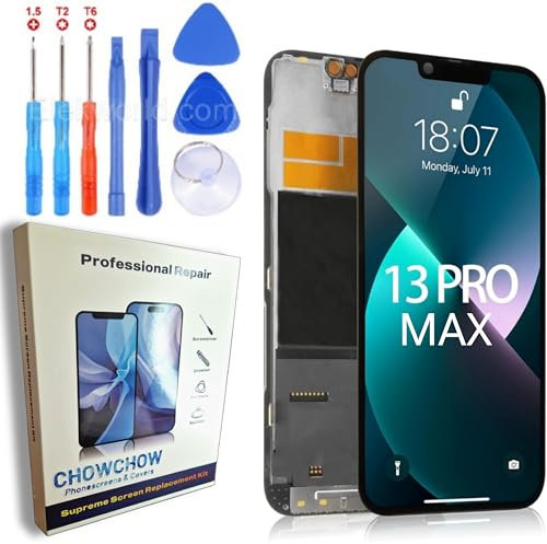 CHOWCHOW IPHONE 13 PRO MAX LCD/OLED AND FRAME SCREEN REPLACEMENT, KIT WITH TEMPERED GLASS SCREEN PROTECTOR 9H HARDNESS, DISPLAY WITH REPAIR TOOLS, PROFESSIONAL GRADE KIT SMARTPHONE LCD/OLED SCREEN