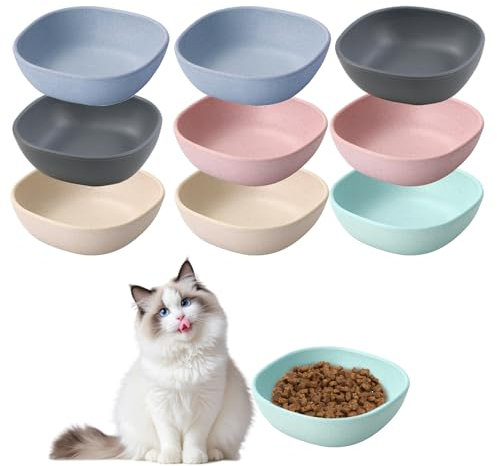 Roucerlin Lot de 10 bols de nourriture humides pour chat - 9,4 cm - Gamelles peu profondes et larges pour chat - Assiettes pour chatons, furets, petits chiens (5 couleurs)