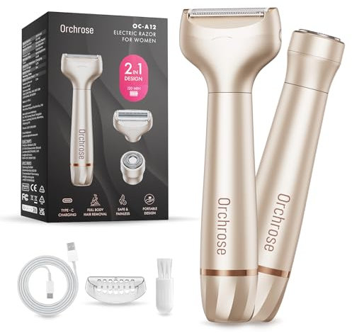 Orchrose Elektrischer Rasierer für Frauen Körper: Elektrischer Rasierer Wiederaufladbar für Gesicht - Schmerzfreies Haarschneiden für Bikini-Beine, Achselhöhlen - OC-A12 (Champagnergold)