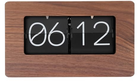 AUNMAS Retro Mechanical Flip Clock, Vintage -Holz -Auto -Flip -Uhr 24 -Stunden -Digital Tischuhr, Große Zahlen Stille Schreibtischuhr Schwarze Walnuss für Home Office Decor mit