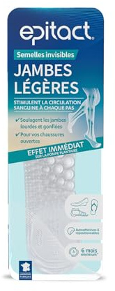 EPITACT | Semelles Invisibles Jambes Légères | Pour les Chaussures Ouvertes (Sandales, Tongs…) | Auto-Adhésives & Repositionnables | Soulagent les Jambes Lourdes, Gonflées (M (39-41))