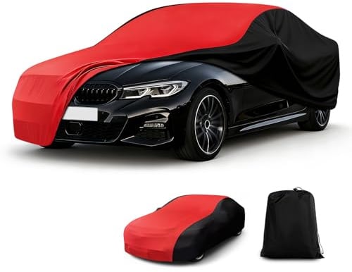 CEMOFE Autoabdeckung Indoor, Staubdichte Stretch, Rot & Schwarz - XL