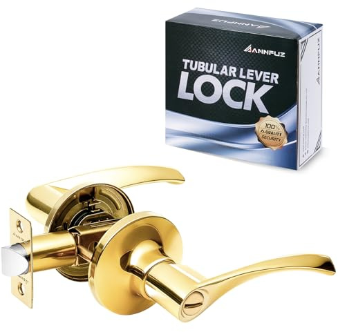 ANNFUZ Gold Privacy Keyless Door Handle Lock Without Key,Interior Door Lever,Door Home Lever Hardware,Reversible for Left or Right Side,Perfert for Indoor Bedroom/Bathroom/Room(Privacy, Gold)