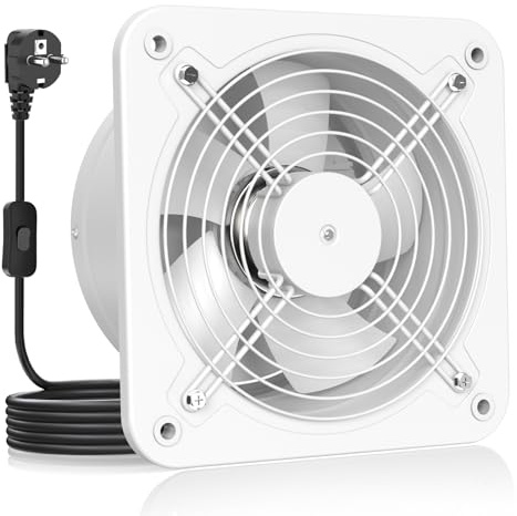 HG Power Abluftventilator 200mm - Badlüfter Leiser mit Rücklaufklappe, Geschwindigkeitsregler, Stecker, Industrieller Wandventilator für Küche Badezimmer Garage Untergeschoss, B-Weiß