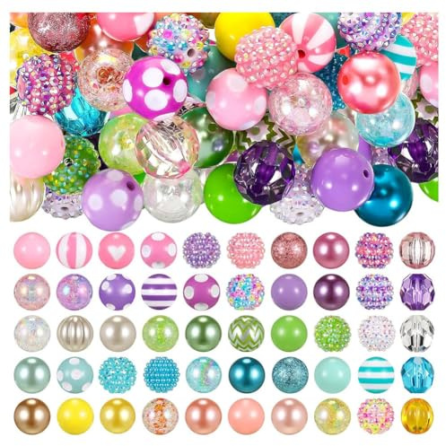 Eieenotee 100Pcs 20mm Beads for Pens Rhinestone Beads Bubblegum Beads for Pens Beadable Keychains DIY Craft Pen Jewelry Making