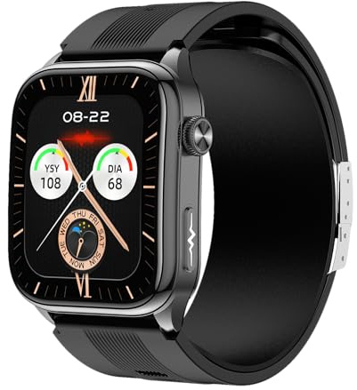 Domars Smart Watch per Uomini e Donne con Monitoraggio Della Pressione Sanguigna Abilitato Alla Pompa, Informazioni ECG, Metriche di Salute a 4 Canali, Schermo 2.06 AMOLED HD, Batteria di 7 (Nero2)
