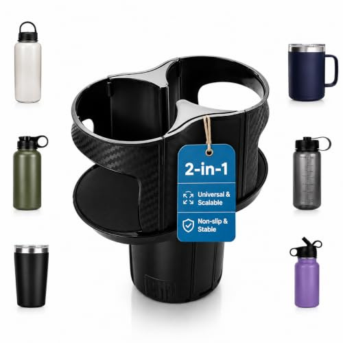 Xygobla 2 in 1 Universal Car Cup Holder Expander | Multifunctional Vehicle Mounted Cup Mount Extender with Expandable Base Universal Drinks Adapter Holder Most Bottles
