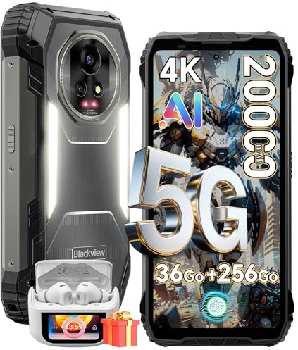Blackview Xplore 2 5G Téléphone Portable Incassable, 20000mAh Smartphone Incassable, 6.73 FHD+ 120Hz AMOLED, 50MP+20MP, 36+256Go/2To Téléphone Incassable, IP69K/Dual SIM/WiFi 6E/Dimensity 8300