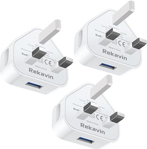 USB Plug,USB Charger Plug Adaptor UK 3Pack 5W 1A Phone Socket Plugs with USB Port Compact 3 Pin Main Charge Head with Smart IC 5V 1AMP Charging for iPhone 13 12 11 SE XS XR X 8 Plus 7 6 5,iPad,Watch