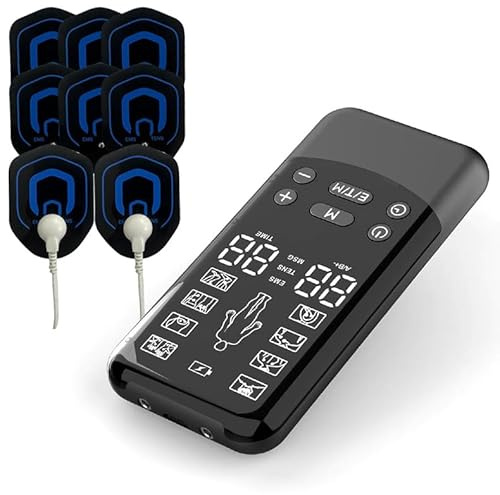 EMS TENS Gerät Schmerztherapie, 3-in-1 Massagegerät Reizstromgerät mit 24 Massageprogrammen, 2 Kanäle und 8 Stück Elektroden Pad zur Schmerzlinderung durch Elektrische Nervenstimulation