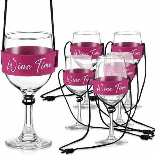 Hestya 6 Stück Weinglasalter zum Umhängen aus Filz für Weinfest, Rosa | Tragbare Weinglas Halterung, Hals Becherhalter, Glashalter Hängend, Zum Umhängen, Für Geburtstag, Weihnachten, Picknicks