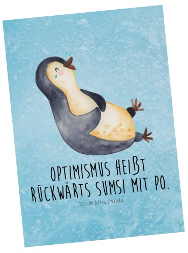 Mr. & Mrs. Panda Postkarte Pinguin Lachen - Geschenk, Freude, Ansichtskarten, Geburtstagskarte, funny, Fröhlichkeit, Einladung, lustiger Spruch,