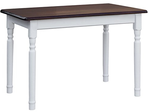 Rustikaler Esstisch 120x70 cm – Massivholz Kiefer, Tischplatte in Nussbaum-Optik, Beine Weiß – NEU im Landhausstil