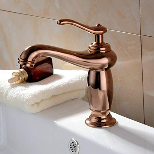 YHSGY Bathroom Sink Taps Rose Gold Copper Bathroom Basin Faucet Single Handle Cold and Hot Water Mixer