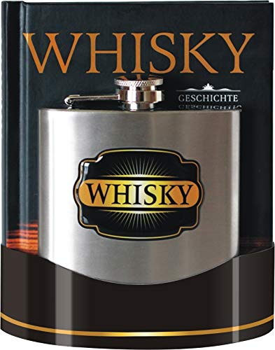 u Whisky Buch Geschichte Herstellung Marken im Set als Geschenk mit Flachmann aus Edelstahl gebürstet rostfrei Geeignet Zum Tragen von Alkohol Mehrweg 7 oz. 200 ml (Whiskybuch + Flachmann 25026)