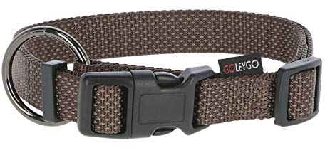 GOLEYGO Hundeleine Flat + Halsband, Braun, Größe S 1,4-2m, Sicherer Magnetverschluss, Inkl. Adapter-Pin, Hundeleine für kleine Hunde bis 15kg, Maximale Belastung 100kg
