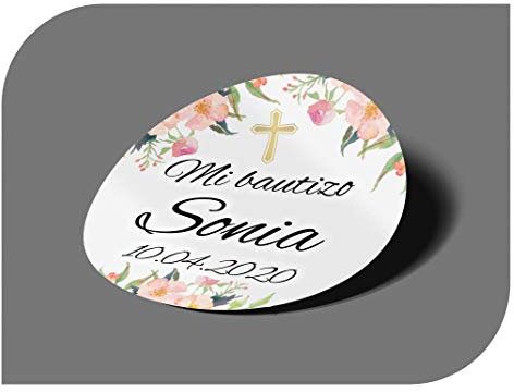 CrisPhy Pegatinas Personalizadas Comunion o Bautizo con Nombre y Fecha, Etiquetas Adhesivas para Invitacion Boda, Compromiso, Cumpleaños, Fiesta, Vintage, Sellos (Modelo 1)