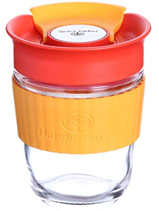 Relish M (Lustre) by Happy Earth (350ml, Borosilicate Glass Travel Mug with Silicone Sleeve and Splash Proof lid, BPA Free)