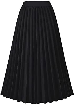 GOLDSTITCH Damen Hohe Taille Faltenrock A Linie Swing Midi Rock, blau, Klein