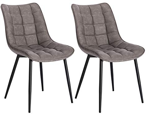 WOLTU Esszimmerstühle 2er Set, für Wohnzimmer Küche Esszimmer, Küchenstühle gepolstert mit Rückenlehne, Sitzfläche aus Kunstleder, mit Metallbeinen, bis 150 kg belastbar, Dunkelgrau
